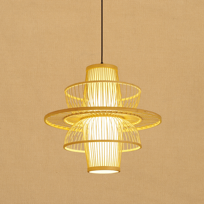 LotusGlow - Asiatische Hängelampe aus Bambus in Schwarz/Beige für Restaurants