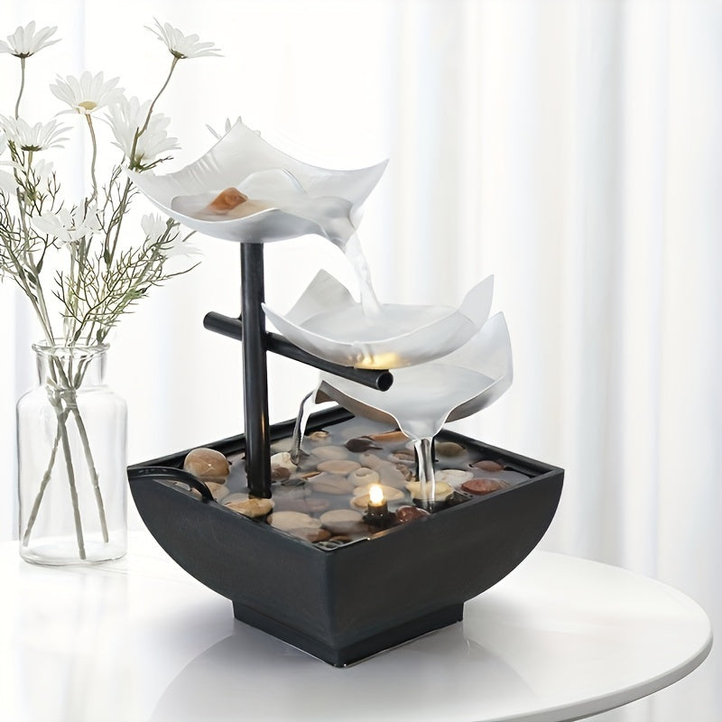 Table fountain with LED lighting – Quiet leaf fountain made of iron & plastic for relaxing home accents