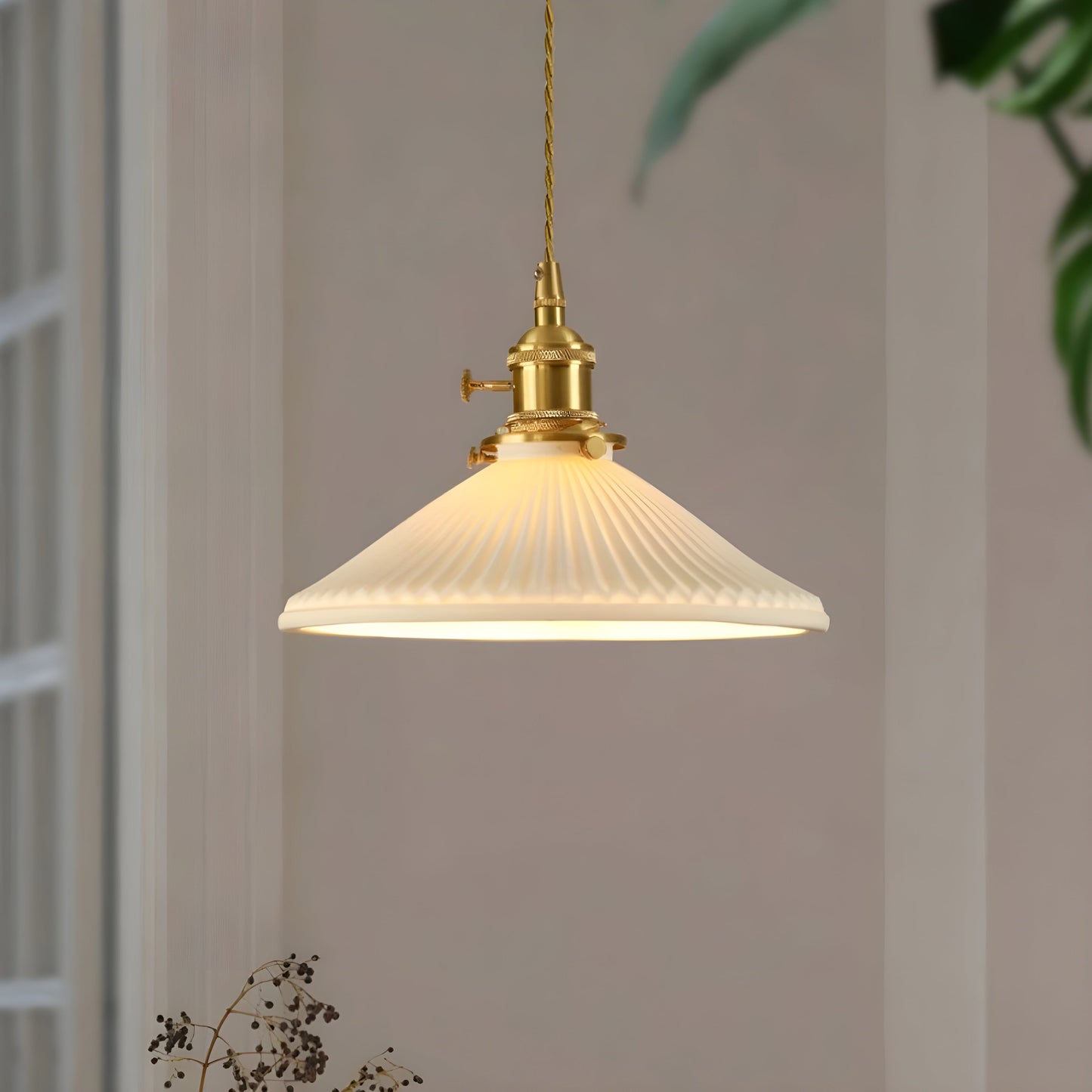 JapandiBeam Light - Japanischer Keramik-Pendelleuchte mit Rillenmuster