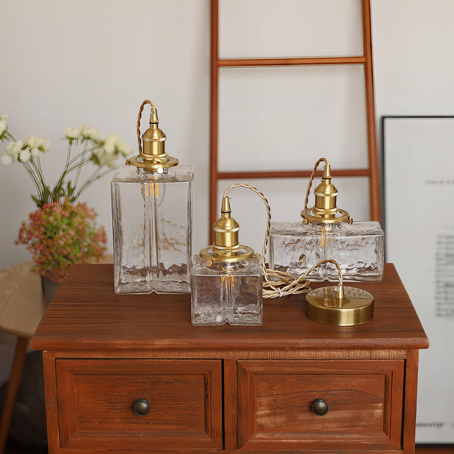 Vintage Glas Pendelleuchte – Retro Deckenlampe mit strukturiertem Glas & Messing-Finish für Esszimmer, Küche & Wohnzimmer