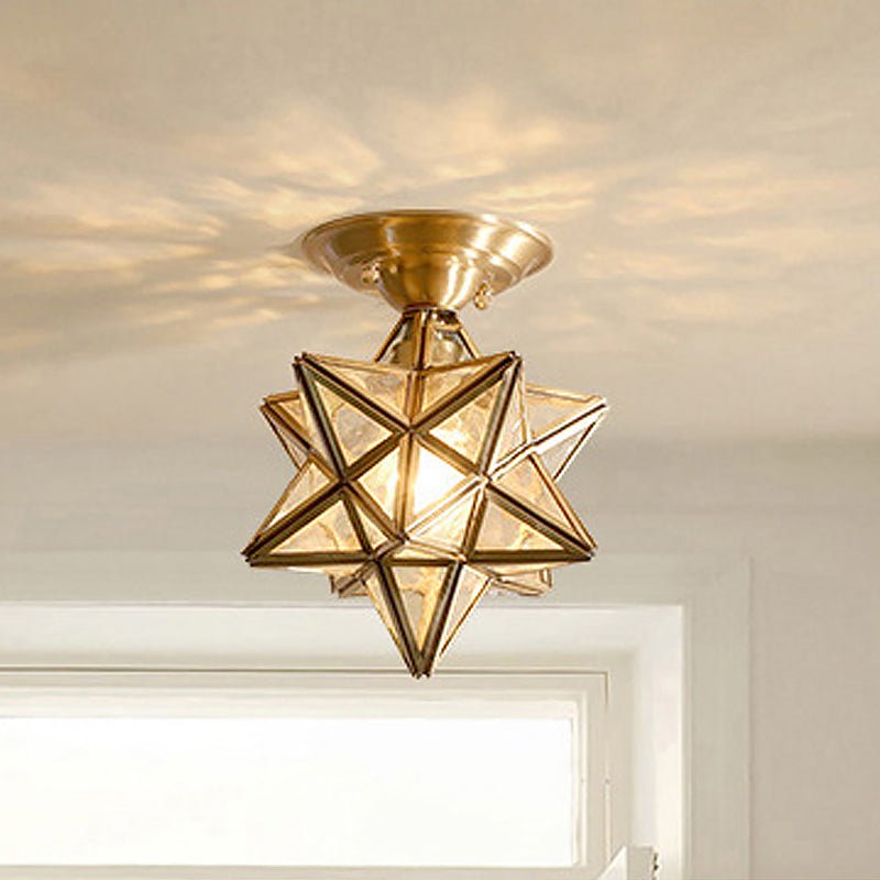 Star-shaped brass ceiling lamp - Traditional transparent glass