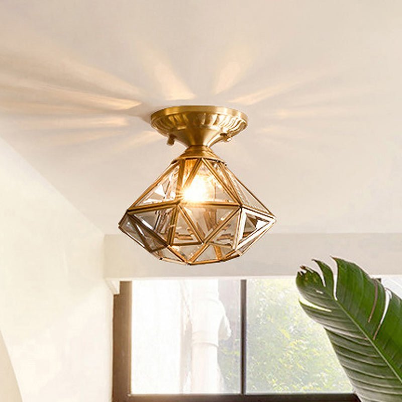 Star-shaped brass ceiling lamp - Traditional transparent glass