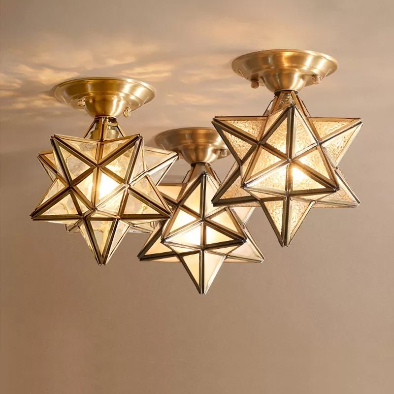 Star-shaped brass ceiling lamp - Traditional transparent glass