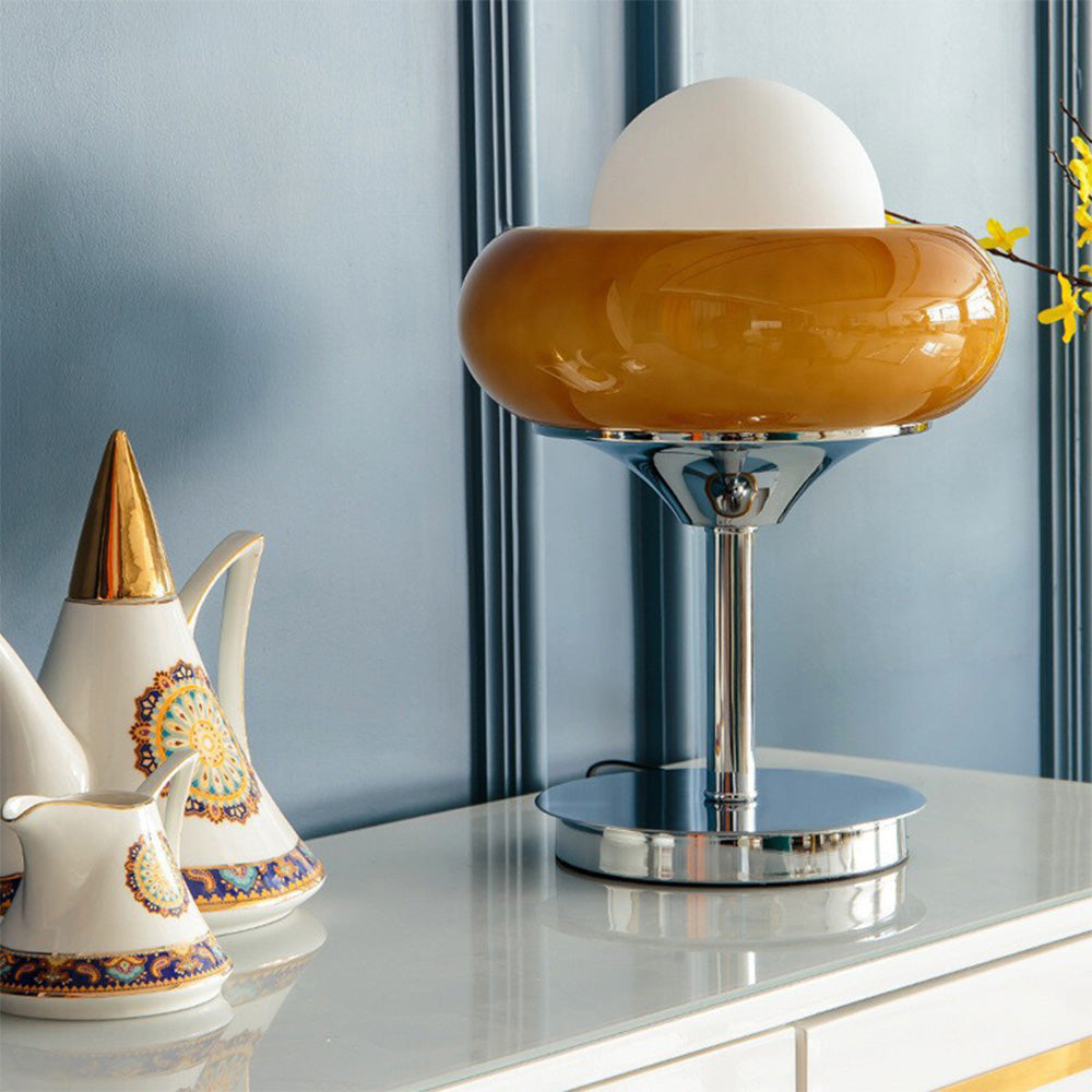Yellow Bauhaus glass table lamp – vintage-inspired designer light with E27 socket & minimalist base for stylish interiors