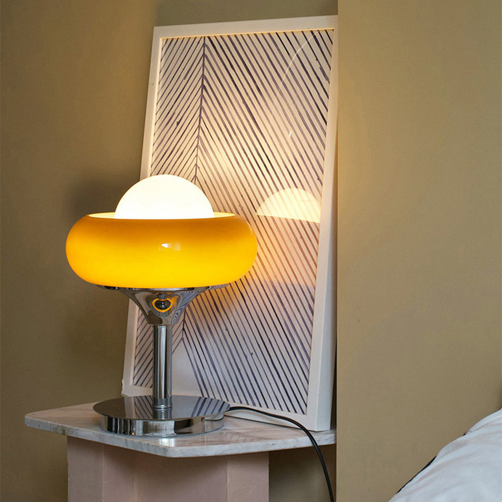 Yellow Bauhaus glass table lamp – vintage-inspired designer light with E27 socket & minimalist base for stylish interiors