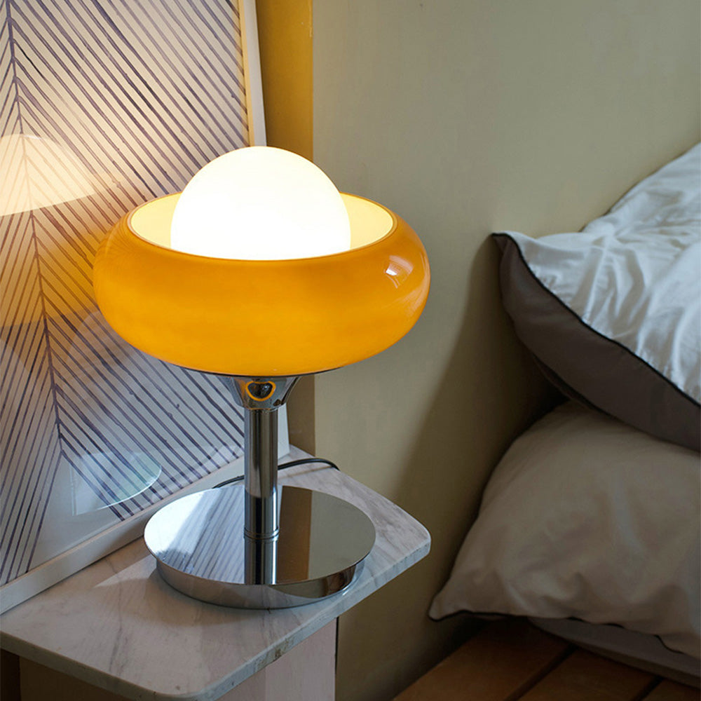 Yellow Bauhaus glass table lamp – vintage-inspired designer light with E27 socket & minimalist base for stylish interiors