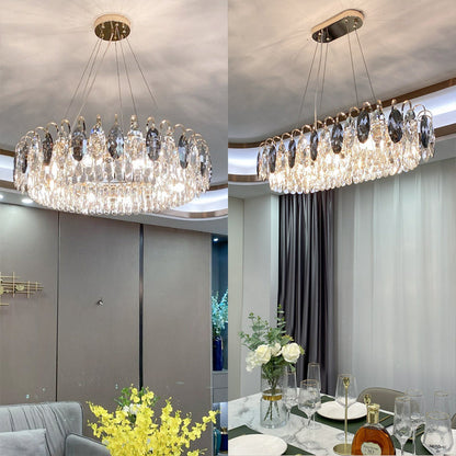 Eleganter Kristall Kronleuchter für Wohnzimmer & Esszimmer – Luxus Deckenlampe mit Tropfen-Kristallen & Goldrahmen – Modern Glamour Design