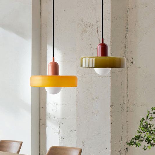 Retro Pendelleuchte im 70s-Design – Buntes Glas & Keramik-Look für Esszimmer, Küche & Café – Vintage Hängeleuchte E27 Fassung