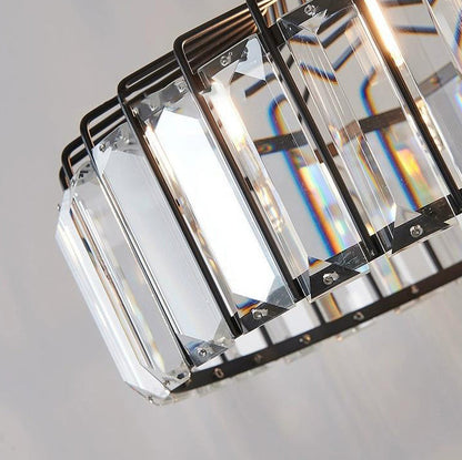 Contemporary Luxury Iron Cylinder Frame Crystal Shade 1-Light Pendant Lamp For Living Room