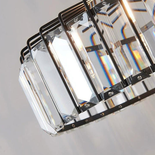Zeitgenössische Luxus Eisen Zylinderrahmen Kristall Schirm 1-Licht Pendelleuchte Für Wohnzimmer