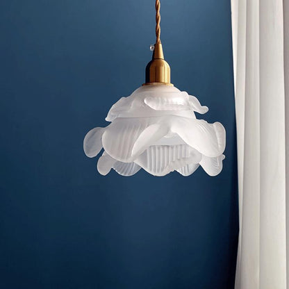 Französische Vintage-Blüten-Glas 1-Licht LED Pendelleuchte