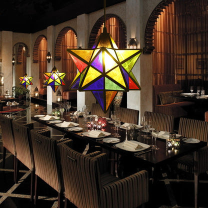 Europäische Tiffany Pentagramm Buntglas 1-Licht Pendelleuchte