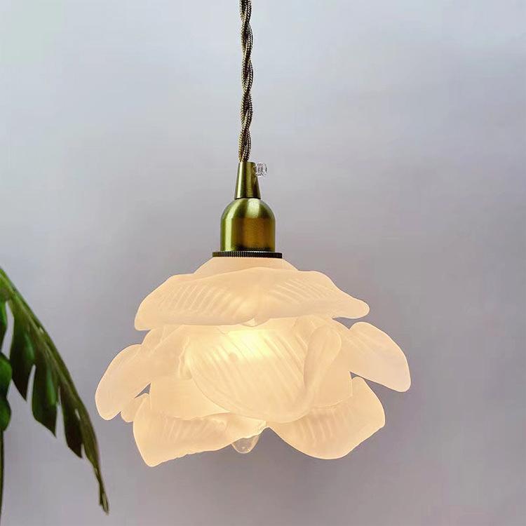 Französische Vintage-Blüten-Glas 1-Licht LED Pendelleuchte