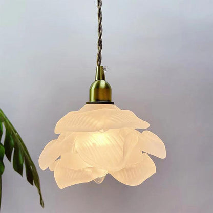Französische Vintage-Blüten-Glas 1-Licht LED Pendelleuchte