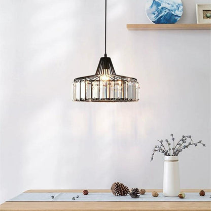 Contemporary Luxury Iron Cylinder Frame Crystal Shade 1-Light Pendant Lamp For Living Room