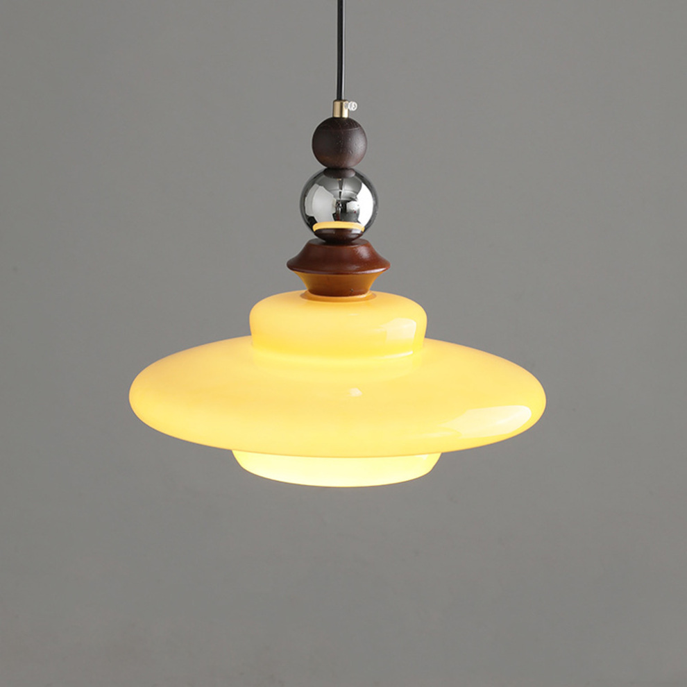 Retro Pendelleuchte im Mid-Century Design – Hängelampe mit Glas & Holzdetails für Wohnzimmer, Essbereich & Küche – Vintage Look