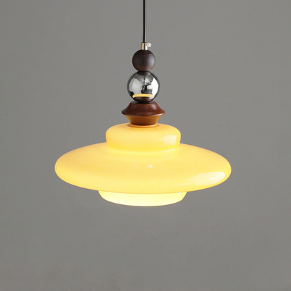 Retro Pendelleuchte im Mid-Century Design – Hängelampe mit Glas & Holzdetails für Wohnzimmer, Essbereich & Küche – Vintage Look
