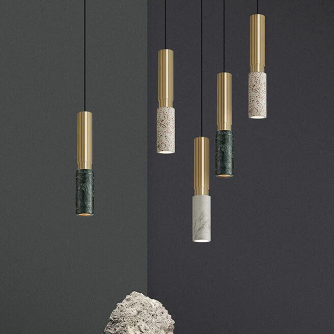 Nordic Minimalist Terrazzo Säule Metall 1-Licht Pendelleuchte