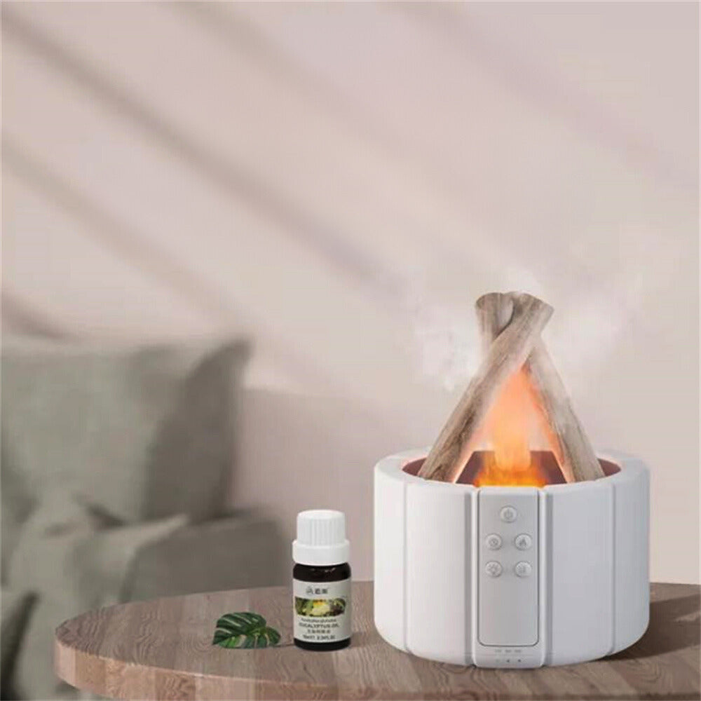 Multifunctional table lamp with flame light effect – ultrasonic humidifier & aroma diffuser with remote control and ambient light
