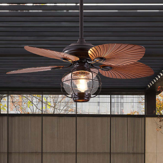 Deckenventilator mit Beleuchtung im Vintage-Look – Outdoor & Indoor Ventilator mit Palmenblatt-Optik – Ideal für Terrasse, Wintergarten & Wohnzimmer