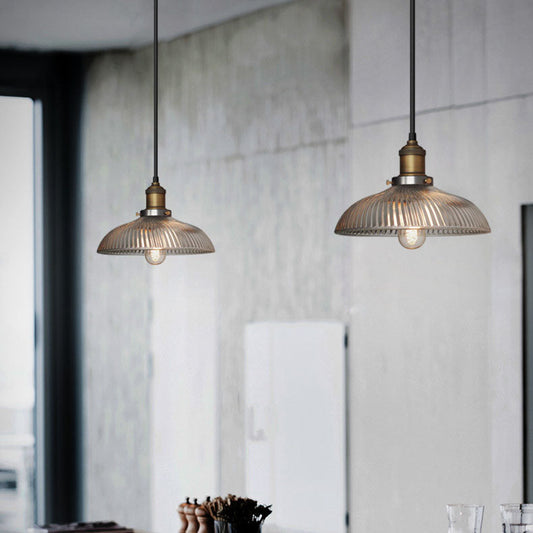 Traditionelle rustikale gerippte Glas-Schüssel Form 1-Licht Pendelleuchte für Esszimmer