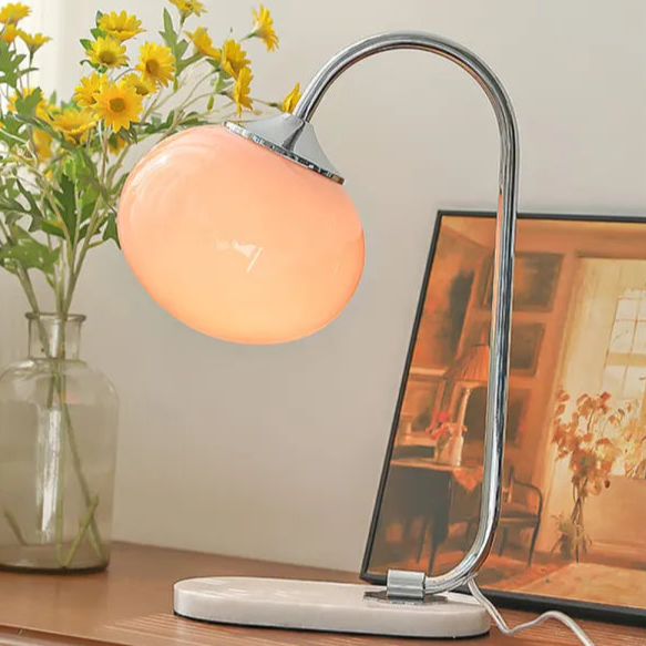 Design-Tischlampe aus Glas und Metall – E27-Fassung, Marshmallow-Stil, warmes Stimmungslicht, Ø28 cm