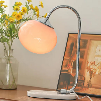 Design-Tischlampe aus Glas und Metall – E27-Fassung, Marshmallow-Stil, warmes Stimmungslicht, Ø28 cm