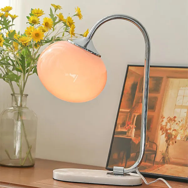 Design-Tischlampe aus Glas und Metall – E27-Fassung, Marshmallow-Stil, warmes Stimmungslicht, Ø28 cm