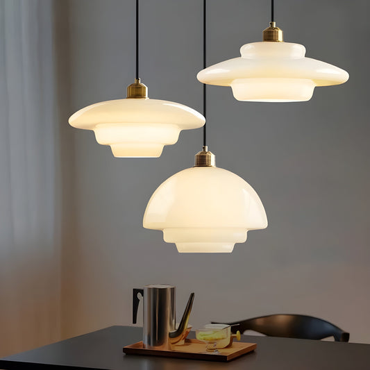 AuraBeam Light – Minimalistische Elfenbeinfarbene LED-Hängelampe aus Glas