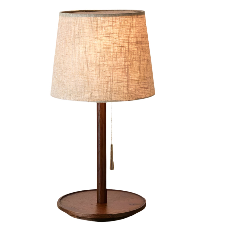 Nordische Tischlampe aus Walnussholz – LED E27, Stoffschirm, warmes Stimmungslicht, H49 cm