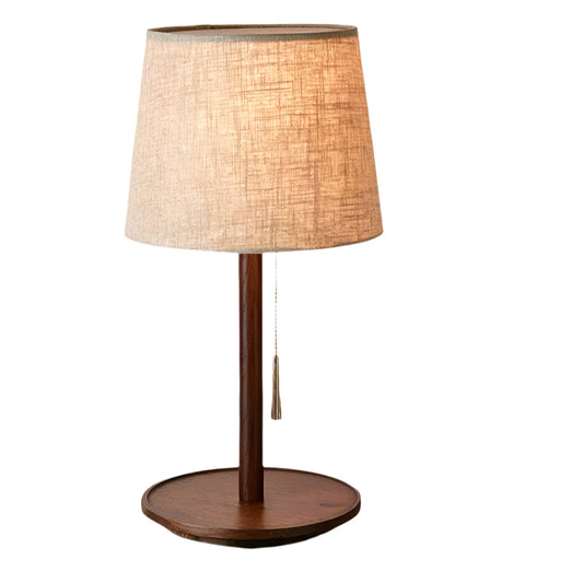 Nordische Tischlampe aus Walnussholz – LED E27, Stoffschirm, warmes Stimmungslicht, H49 cm
