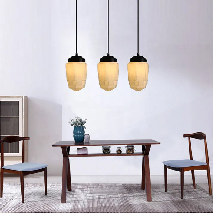 Vintage Pendelleuchten Set im Art Déco Stil – Opalglas Hängelampen mit Retro Charme für Küche, Café & Wohnzimmer
