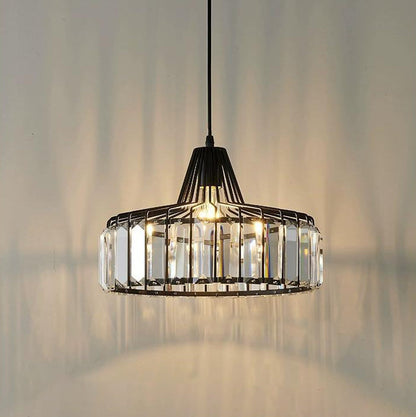 Contemporary Luxury Iron Cylinder Frame Crystal Shade 1-Light Pendant Lamp For Living Room