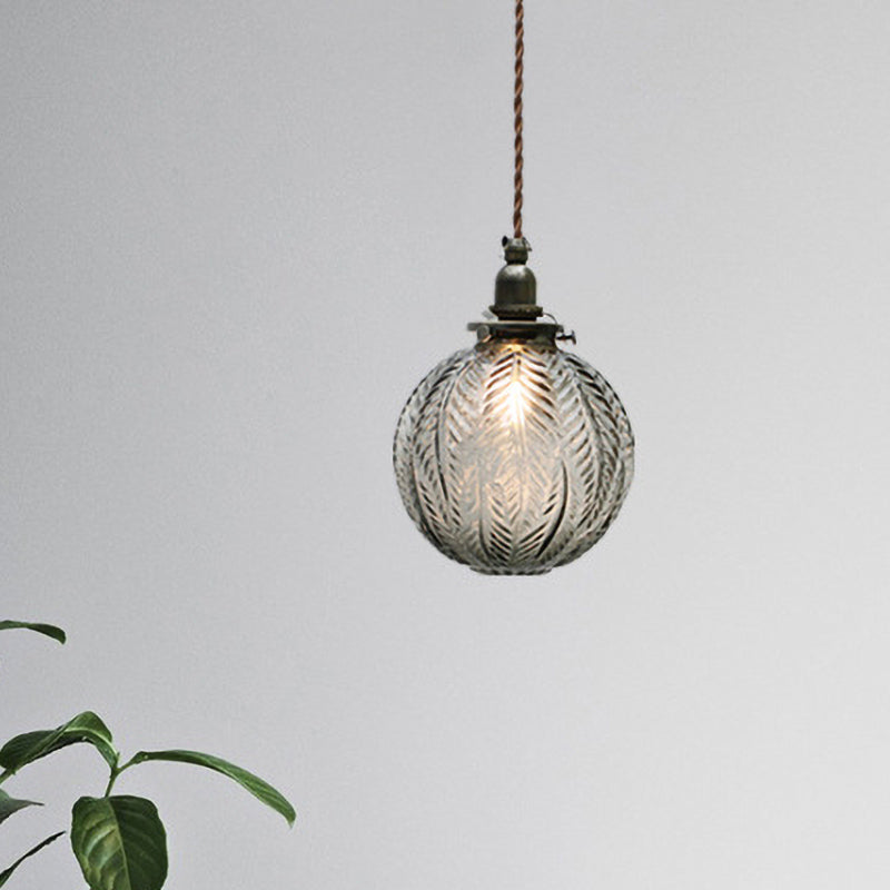 Vintage Pendelleuchte mit gravierter Glaskugel – Retro Hängelampe im botanischen Design für Küche, Flur & Wohnzimmer