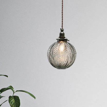 Vintage Pendelleuchte mit gravierter Glaskugel – Retro Hängelampe im botanischen Design für Küche, Flur & Wohnzimmer