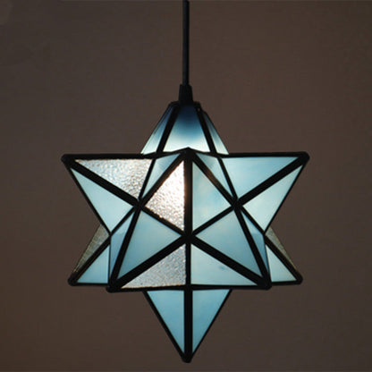 Europäische Tiffany Pentagramm Buntglas 1-Licht Pendelleuchte