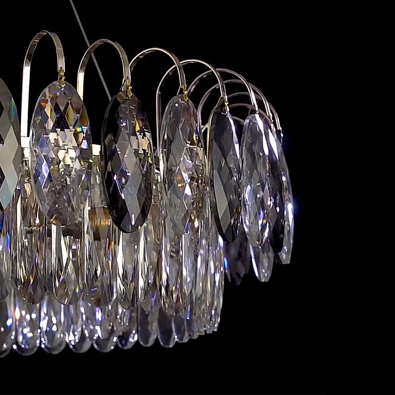Eleganter Kristall Kronleuchter für Wohnzimmer & Esszimmer – Luxus Deckenlampe mit Tropfen-Kristallen & Goldrahmen – Modern Glamour Design