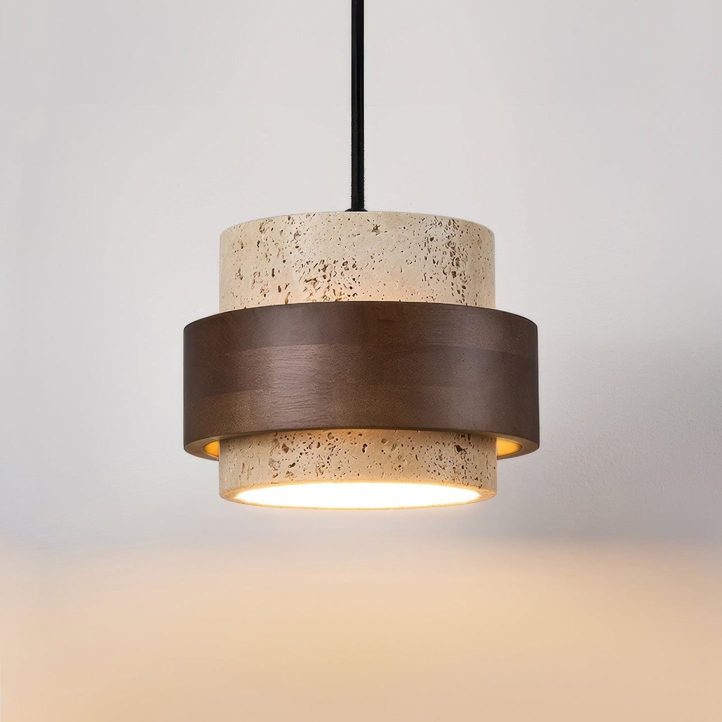 Industrielle Pendelleuchte aus Stein & Holz – Nachttischlampe im minimalistischen Design für Schlafzimmer & Leseecke