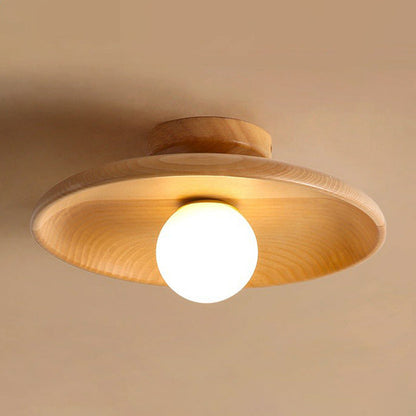 Moderne Holz-Deckenleuchte im Japandi-Stil – Runde LED-Lampe für Wohnzimmer, Flur & Schlafzimmer