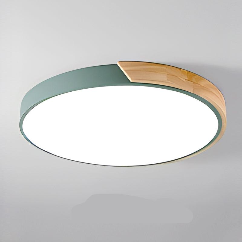 Runde LED Deckenleuchte mit Holz- und Schwarz-Akzent – Modernes Design für Wohnzimmer, Schlafzimmer & Flur