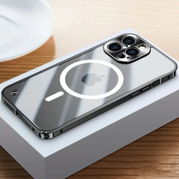 MagSafe-kompatible iPhone-Hülle mit Stoß- & Kratzschutz – Transparenter TPU‑Rand & Hartglasrücken