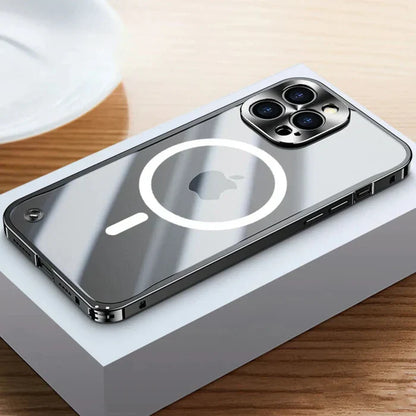 MagSafe-kompatible iPhone-Hülle mit Stoß- & Kratzschutz – Transparenter TPU‑Rand & Hartglasrücken