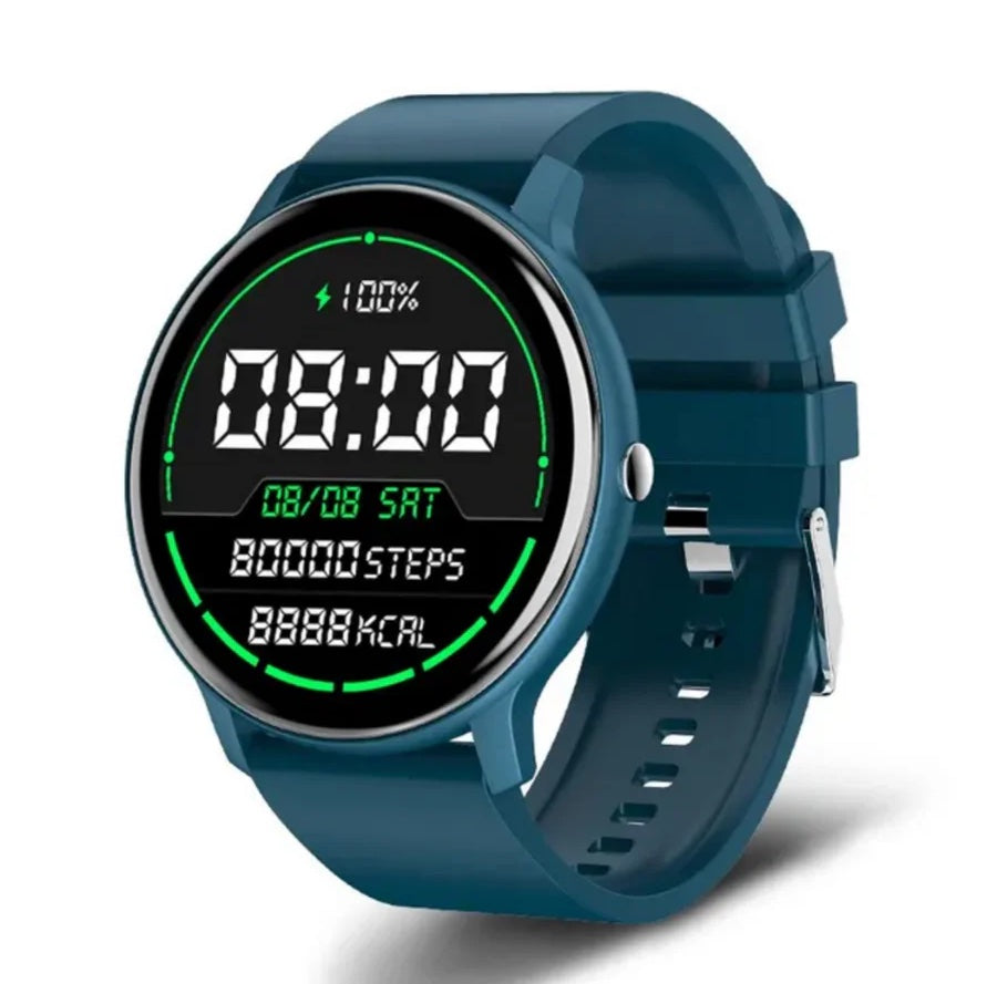 Runde Fitness‑Smartwatch mit Herzfrequenz‑Monitor, Schlaftracking & Multisport‑Modi
