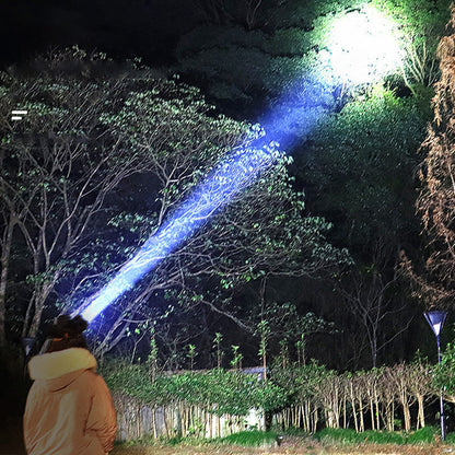 Weitstrahlender LED‑Stirn­scheinwerfer mit Powerbank