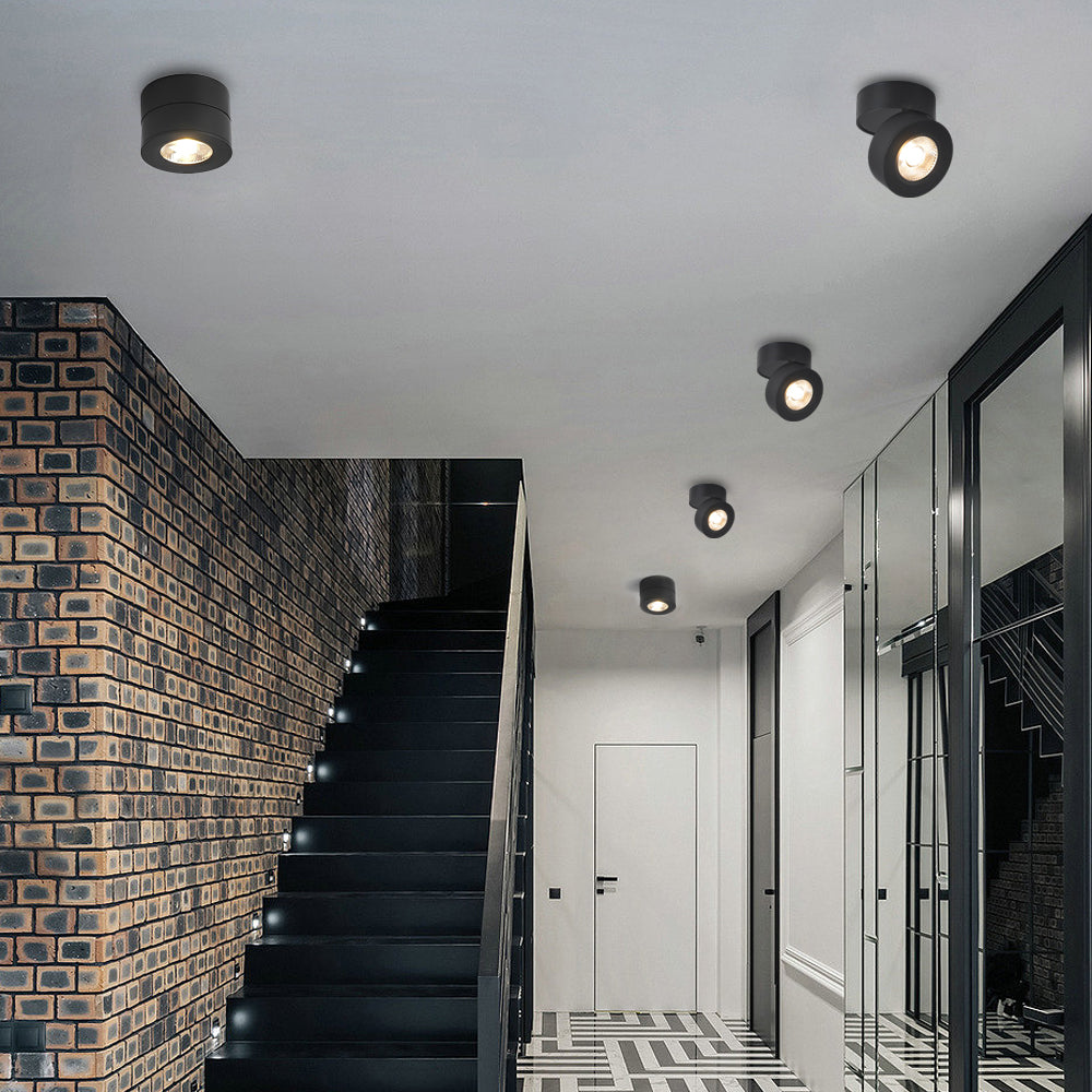 Runde faltbare LED Spot-Deckenleuchte – Verstellbares Aufputz-Deckenspot Licht für Flur und Wohnzimmer