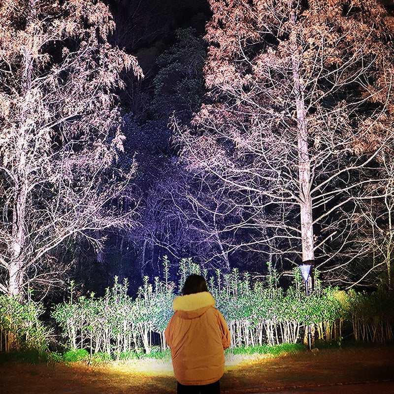 Weitstrahlender LED‑Stirn­scheinwerfer mit Powerbank