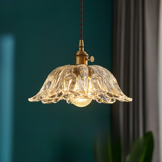 Vintage Pendelleuchte mit Glasblüten-Schirm – Retro Hängelampe für Esszimmer, Küche & Wohnzimmer – Nostalgische Akzentbeleuchtung