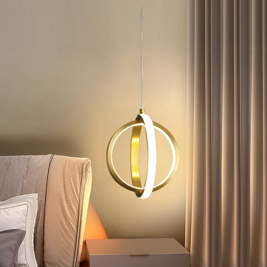 Moderne LED-Pendelleuchte mit 3D-Ringdesign – Design-Hängelampe für Schlafzimmer, Wohnzimmer & Flur – Geometrische Statement-Beleuchtung in Goldoptik