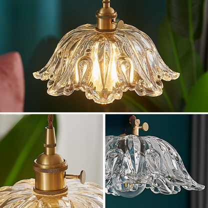 Vintage Pendelleuchte mit Glasblüten-Schirm – Retro Hängelampe für Esszimmer, Küche & Wohnzimmer – Nostalgische Akzentbeleuchtung