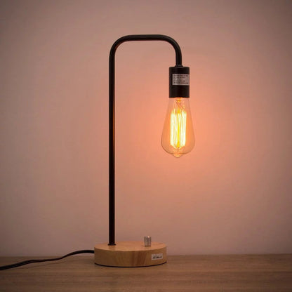 Industrielle Tischlampe im Retro-Stil – Vintage Design mit Holzfuß & Edison-Glühbirne für Wohnzimmer, Büro oder Nachttisch